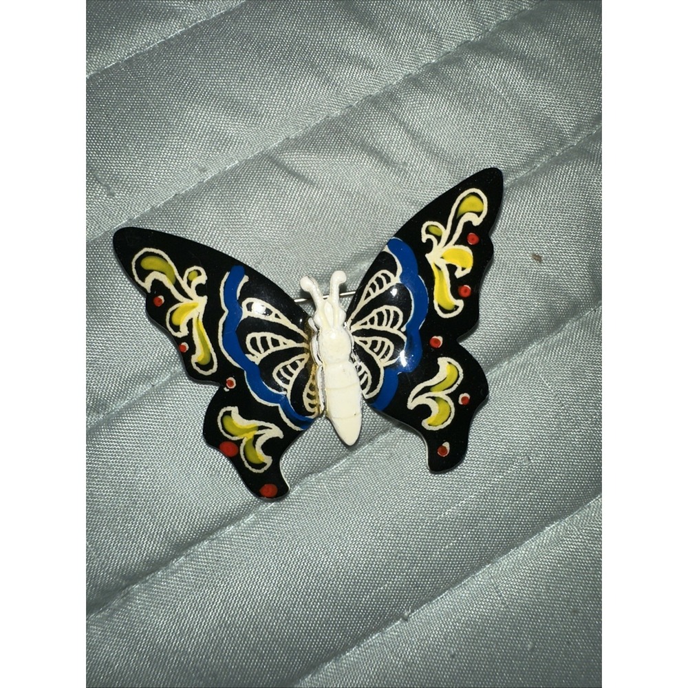 Vintage Hand Painted Enamel Butterfly Pin Brooch Signed Made in W. Germany
